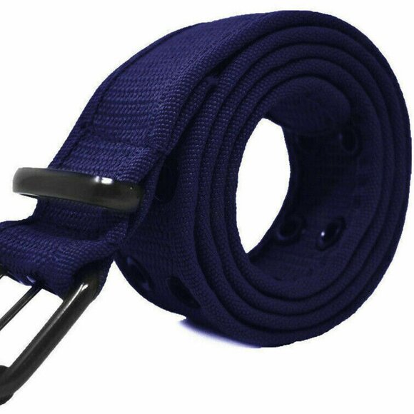 Canvas Navy Belt Double Grommet Two Hole Heavy Duty Men's Women's 100% Cotton - Picture 1 of 3